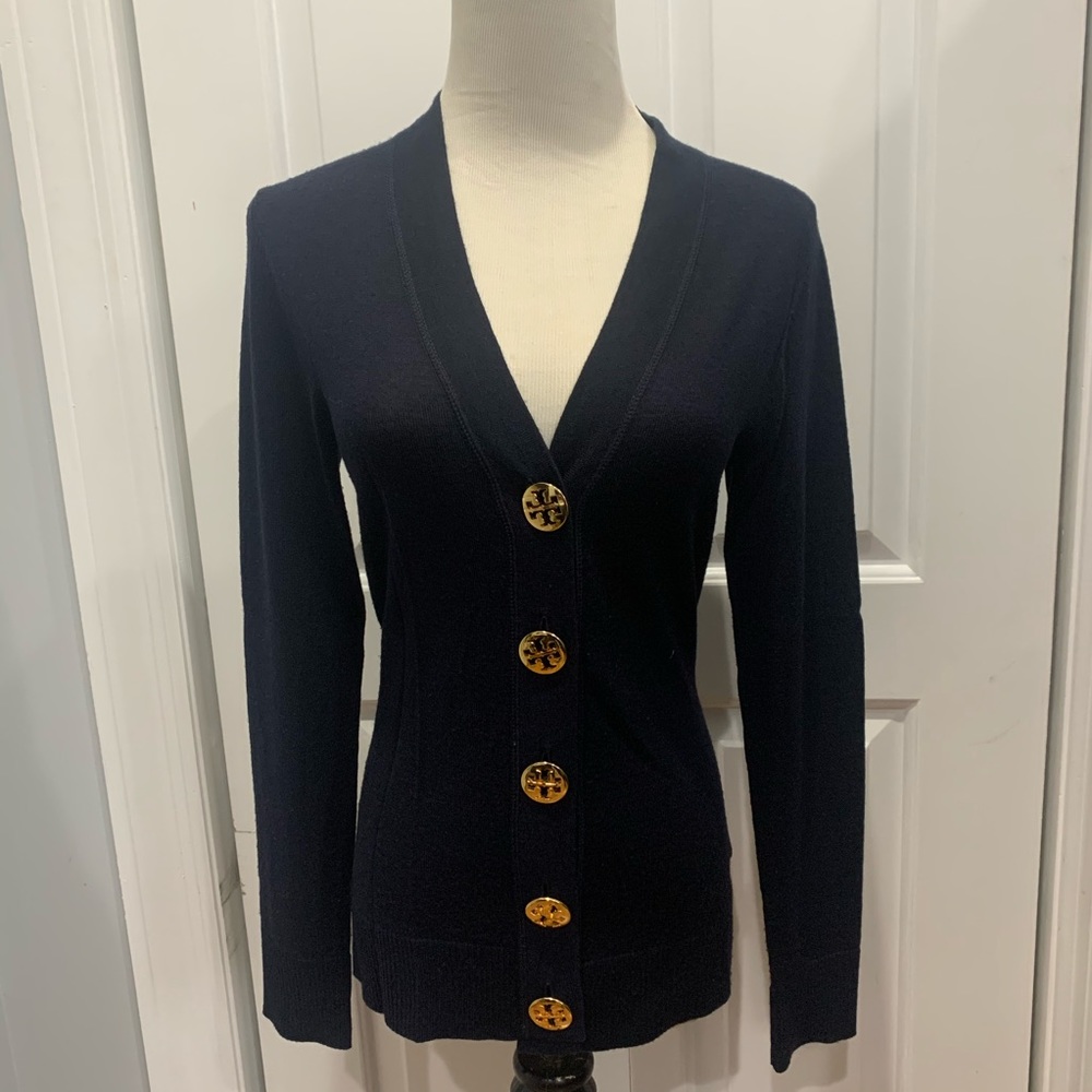 Tory Burch Simone Navy Blue Cardigan XS - Picture 2 of 11